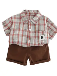 StyleCast x Revolte Infants Checked Spread Collar Pure Cotton Shirt With Shorts