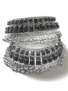 JollyStar Set Of 2 Silver-Plated Artificial Stones Beaded Anklet