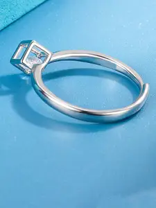 MYKI Silver-Plated Stainless Steel Cubic Zirconia-Studded Solitaire Finger Ring