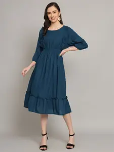 Raiyani Fashion Ruffles Extended Sleeves Tiered Fit & Flare Midi Dress