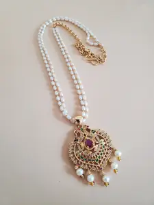 Anouk Gold-Plated Cubic Zirconia-Studded & Pearls Beaded Necklace