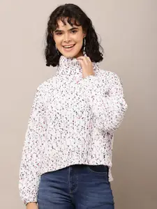 NoBarr Women Ribbed Open Knit High Neck Pullover