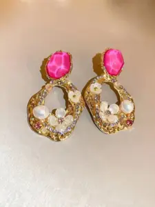 SUBHAGALANKAR Gold-Plated Pearls Studded Contemporary Hoop Earrings