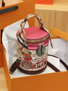 CORSICA Printed PU Shopper Satchel with Cut Work