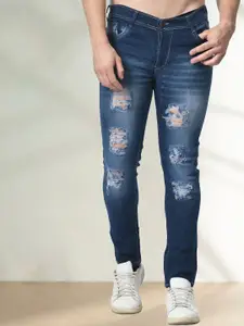 LINARIA Men Cotton Classic Slim Fit Low-Rise Highly Distressed Light Fade Jeans