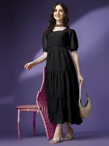 Raiyani Fashion Puff Sleeve Layered Fit & Flare Maxi Dress