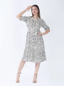 Raus Fashion Women Abstract Printed A-Line Midi Dress