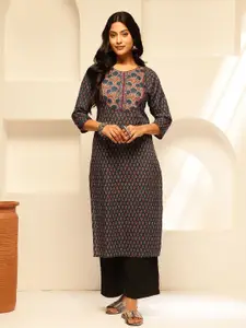 Vbuyz Floral Printed Thread Work Pure Cotton Thread Work Kurti