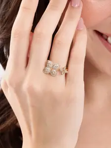 DressBerry Women Stone-Studded Floral-Shaped Adjustable Finger Ring