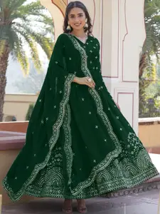 Fashion Basket Women Ethnic Motifs Emboridered V-Neck Ethnic Dress With Dupatta