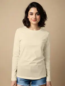 JUNEBERRY Women Swan white Solid Full Sleeve Cotton T-Shirt