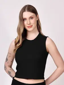 TQH Solid Round Neck Crop Tank Top