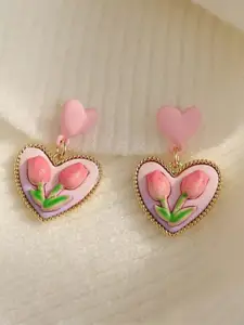 SUBHAGALANKAR Gold-Plated Tulip Heart Shaped Drop Earrings
