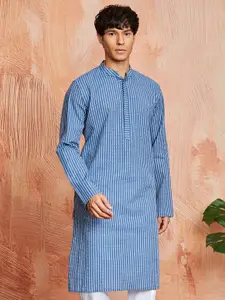 VASTRAMAY Striped Kantha Work Jacquard Cotton Straight Kurta