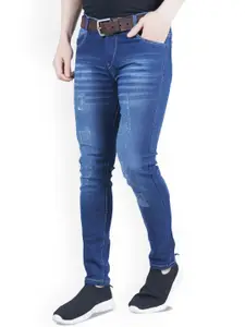 LINARIA Men Cotton Classic Slim Fit Low-Rise Mildly Distressed Light Fade Jeans