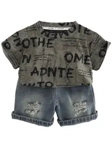 StyleCast x Revolte Infants Printed Pure Cotton T-shirt With Shorts