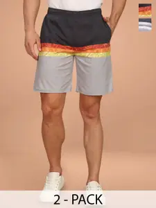 BULLMER Men Pack of 2 Printed Regular Fit Mid-Rise Shorts