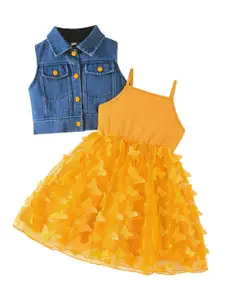 StyleCast x Revolte Girls Shoulder Straps Dress With Waistcoat Jacket