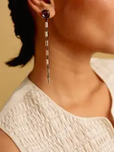 ESME Woody Lavender Silver-Plated Swarovski Crystal Studded Contemporary Drop Earrings