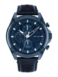 Tommy Hilfiger Men Textured Dial & Leather Straps Chronograph Analogue Watch TH1710655
