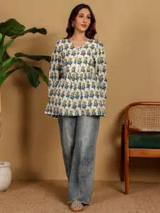 Chowkhat Women Floral Printed Pure Cotton Handloom Empire Kurti