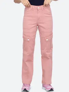 FCK-3 Women Brooklyn Straight Fit High-Rise Stretchable Cotton Cargos Jeans