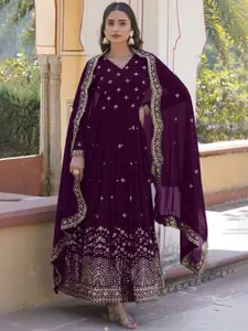 Fashion Basket Women Emboridered Work Georgette Anarkali Ethnic Dress With Dupatta