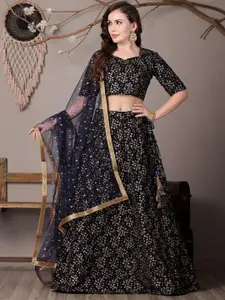 Ethnovog Embellished Semi-Stitched Velvet Lehenga & Unstitched Blouse With Dupatta
