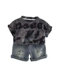StyleCast x Revolte Boys Printed Pure Cotton T-shirt With Shorts