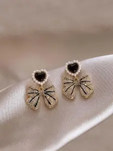 SUBHAGALANKAR Gold-Plated Artificial Stones Studded Heart Shaped Drop Earrings