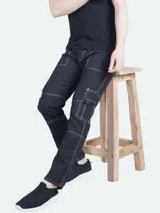 LINARIA Men Cotton Classic Slim Fit Mildly Distressed Jeans