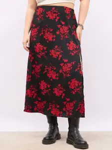 Berrylush Curve Berrylush Women Floral Printed High Rise Side Slit A-Line Midi Skirt