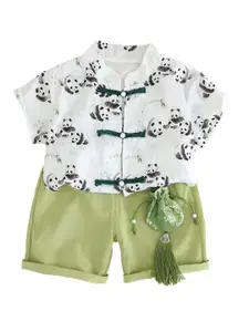 StyleCast x Revolte Boys Animal Printed Mandarin Collar Pure Cotton Shirt With Shorts