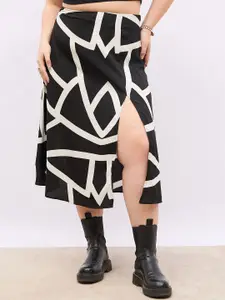 Berrylush Curve Women Geometrical Printed High-Rise A-Line Side Slit Midi Skirt