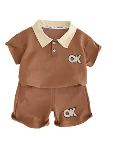 StyleCast x Revolte Infants Printed Shirt Collar Pure Cotton T-shirt With Shorts