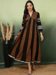 Sangria Striped Pure Cotton A-line Dress