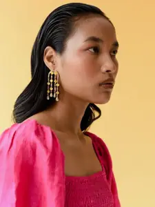 ESME Gold-Plated Swarovski Crystal Studded Contemporary Tasselled Drop Earrings