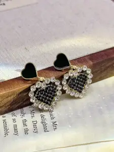 SUBHAGALANKAR Gold-Plated Artificial Stones Studded Heart Shaped Drop Earrings