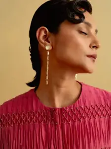 ESME Gold-Plated Swarovski Crystal Studded Contemporary Tasselled Drop Earrings