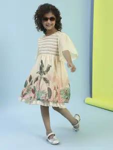 Biba Girls Printed Flared Sleeve Fit & Flare Dress