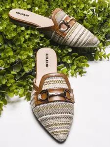 Killer Women Striped Ethnic Mules with Buckles Flats