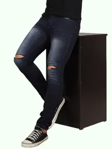 LINARIA Men Classic Slim Fit Slash Knee Light Fade Cotton Jeans