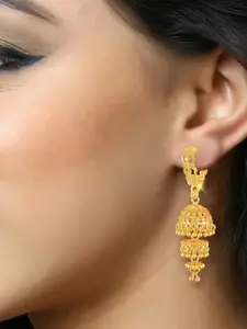 DIVASTRI Gold-Plated Artificial Beaded Dome Shaped Drop Earrings