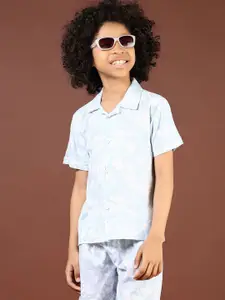 V-Mart Boys Floral Printed Lapel Collar Shirt With Shorts