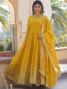 Fashion Basket Women Emboridered Work Georgette Anarkali Ethnic Dress With Dupatta