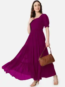 Raiyani Fashion Puff Sleeve Layered Fit & Flare Maxi Dress