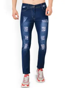 LINARIA Men Cotton Classic Slim Fit Low-Rise Highly Distressed Light Fade Jeans