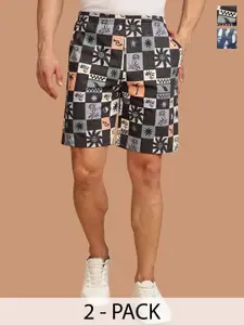 BULLMER Men Pack of 2 Regular Fit Printed Cotton Shorts
