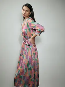 Vero Moda Women Printed Cuffed Sleeves Fit & Flare Midi Dress