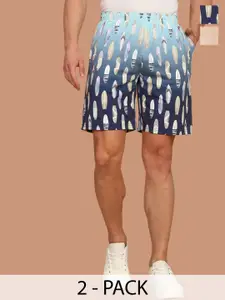BULLMER Men Pack of 2 Printed Regular Fit Mid-Rise Cotton Shorts